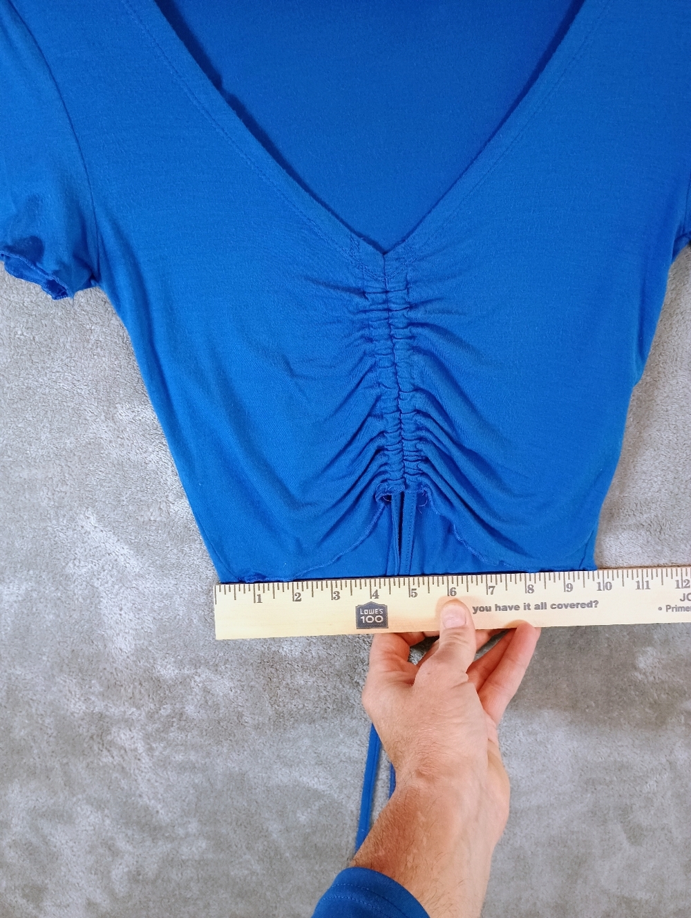 Navy Blue Ruched V-Neck Juniors Top XS - Picture 7 of 9